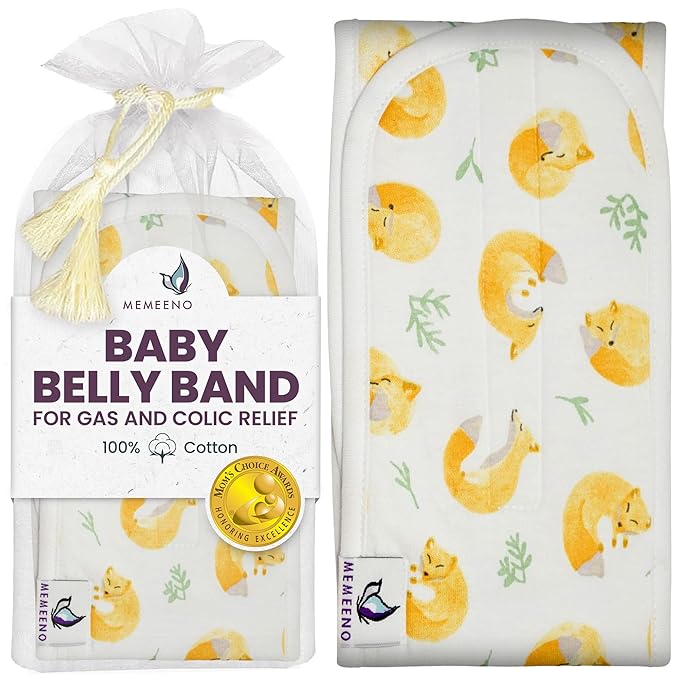 MEMEENO Baby Belly Band for Gas & Colic Relief - Heated Tummy Wrap for Newborns, Sleep Fox