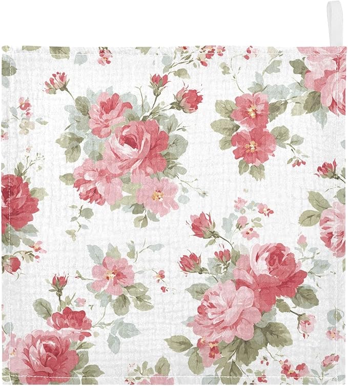 Bolaz Washcloths Set Bathroom Kitchen Wash Cloths Face Towels Wipes Cherry Blossoms Decorative 12x12 Inch 5 Pack
