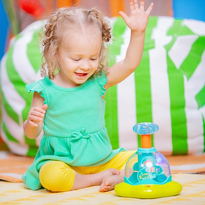 Bright Starts Press & Glow Spinner Cause and Effect Musical Baby Toy, Age 6 Months+
