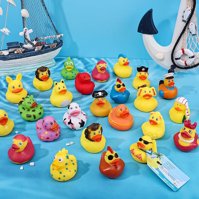 60 PCS Cruise Duck Tags Kits Includes 20 Pcs Cruise Ducks and 20 Pcs Cruise Duck Tags with 20 Pcs Rubber Bands, Cruising Rubber Ducks for Cruise Ship Hiding Ducks