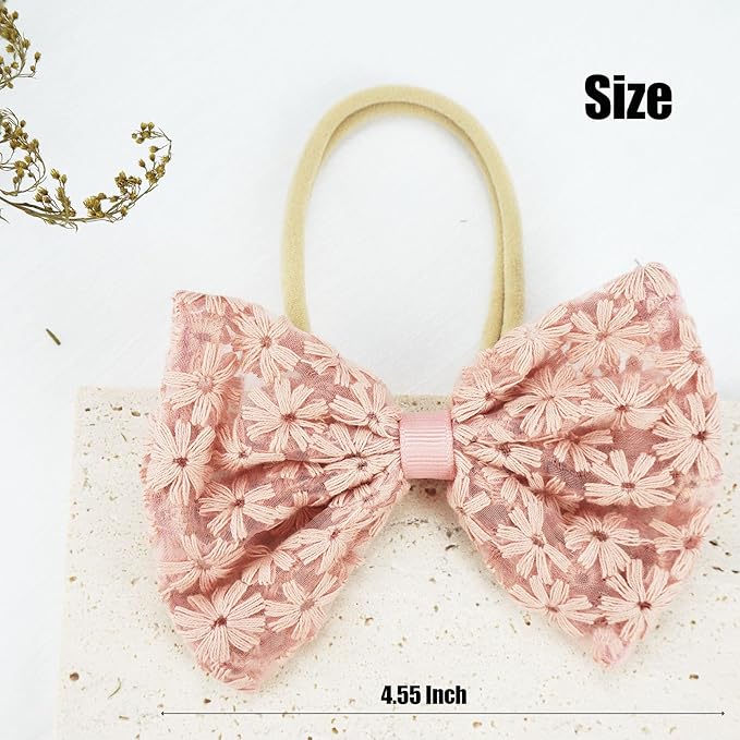 Baby Bow Headband Nylon Hairbands Stretchy Baby Hairbands Hair Accessories for Newborn Infant Toddlers Kids (4, 4 Colors)