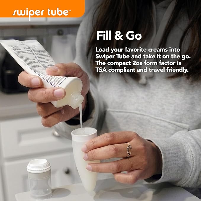 Eli & Ali Swiper Tube - No-Touch Cream Applicator with Refillable Silicone Cream Dispenser for Sunscreen, Diaper Rash, Tattoo Aftercare, Nipple, Progesterone & More - TSA Friendly - Orange, 1 Pack