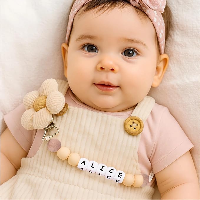 Personalized Flower Pacifier Clip with Name to Soothe Babies Creative Silicone Pacifier to Prevent Chain Loss