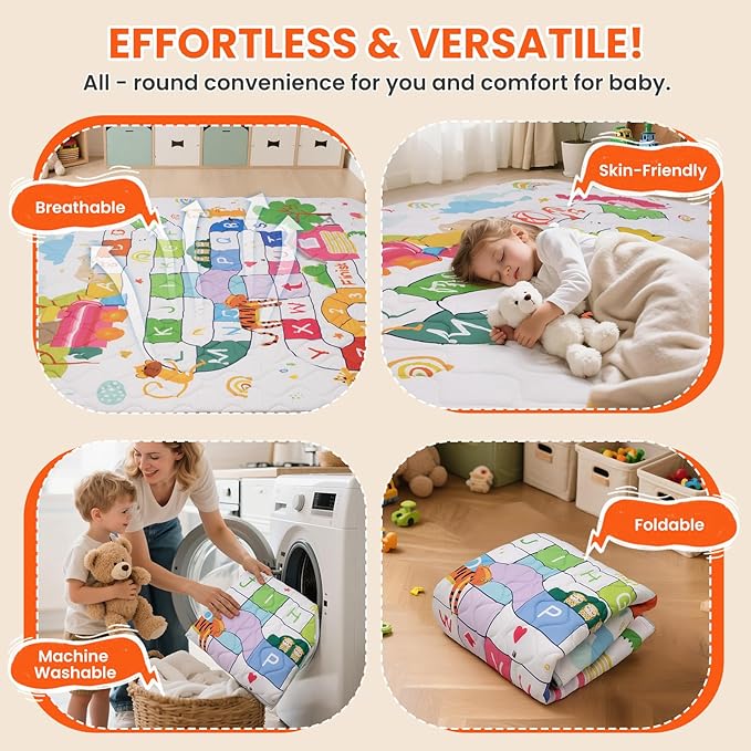 Baby Play Mat for Floor,71x59 Inch Soft Padding Crawling Mat, Foldable and Machine Washable, Thick for Babies & Toddlers,Animal School