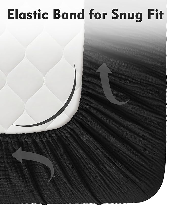 Pro Goleem Muslin Pack n Play Sheets for Boys and Girls, Soft Breathable Cotton Fitted Mini Crib Sheets, Neutral Baby Sheets for Playard Mattress, 1 Pack (Black)