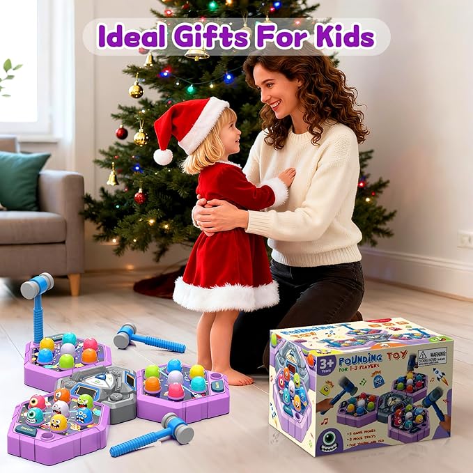 ANNKIE Whack Game Mole for Kids,Toys for 3 4 5 6 7+ Year Old Girls Boys,Pounding Game for Toddlers,Interactive Educational Toys with 3 Modes & 2 Hammers,Gifts for 3-12 Year Old Boys Girls Toddlers