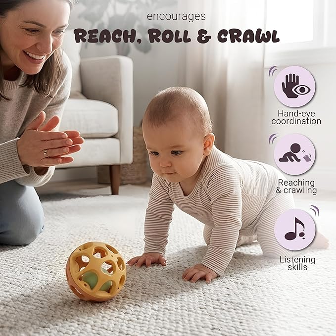 Baby Toys 6-12 Months, Wheat Straw Rattle Ball Teething Toys for Babies 0-6 Months, Christmas Gifts Stocking Stuffers for Boys & Girls 1 Year Old, Sensory Development Infant Toys