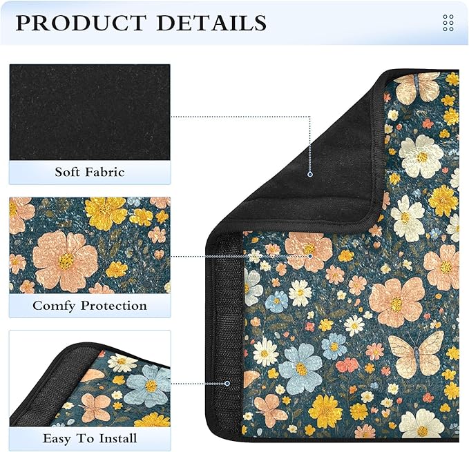 Cute Butterflies Flowers Car Seat Belt Covers Fashion Seat Belt Cushion Cover 2Pcs Shoulder Strap Cushion for Girls Boys Adults