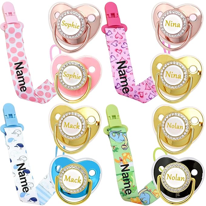 Personalized Name Natural Rubber Pacifiers, Customized Pacifiers with Name, Ages 3-18 Months，Pack of 3