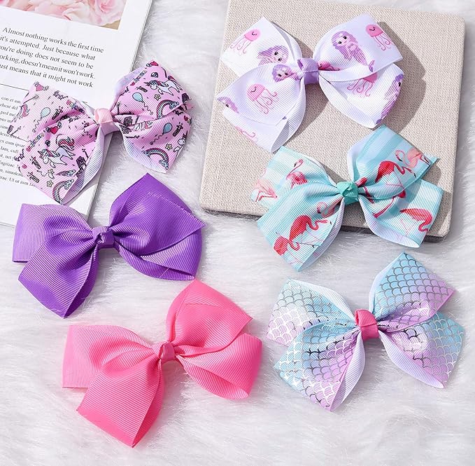 Eyegla Hair Bows For Girls 5 Inch Bow Hair Clips Girl Hair Bows For Hair Grosgrain Ribbon Hair Accessories Pack of 12 Color
