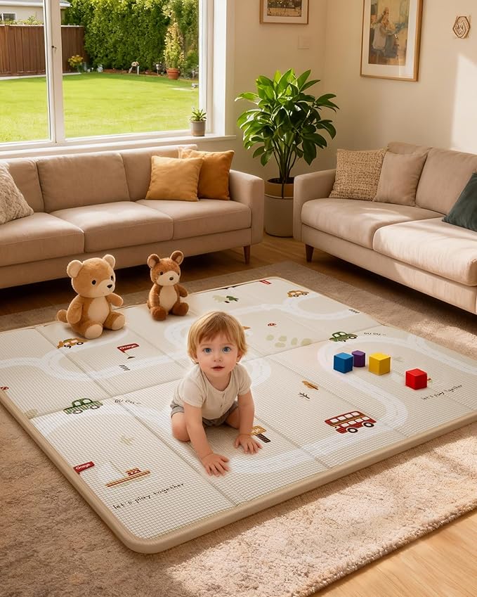 Baby Play Mat, 71 x 59 Inch Floor Mat with XPE Foam,Foldable & Reversible Baby Floor Play Mat, Perfect Baby Foam Playmat for Baby Playpen, Waterproof PlayMats for Babies, Infants,Indoor& Outdoor