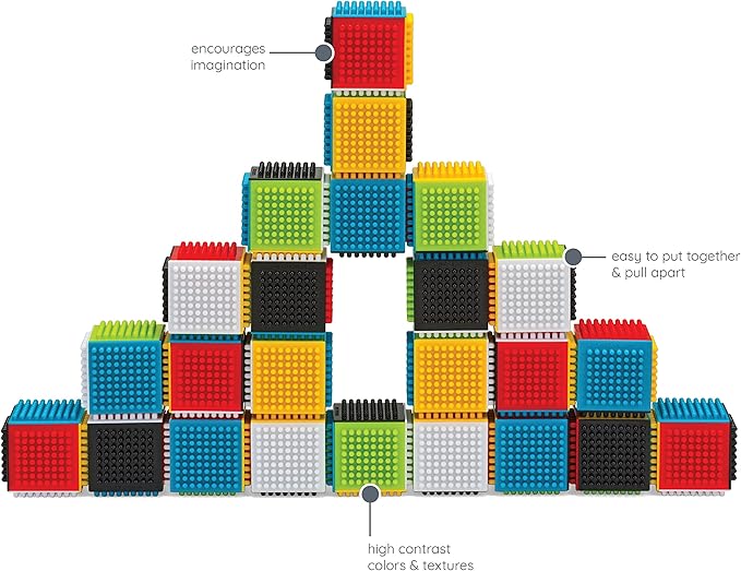 Infantino Press & Stay Sensory Blocks, Developmental Activity Blocks, 24-Piece Multicolor Stacking Toy Set for Babies & Toddlers 12 Months+