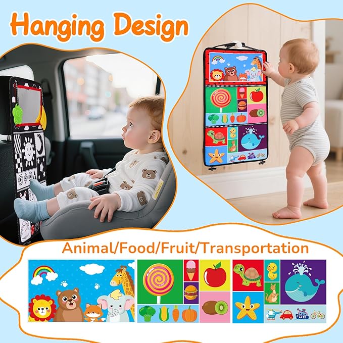 Baby Mirror Tummy Time Toys 0-6 Months with Crinkle Cloth Books Infant High Contrast Newborn Sensory Black and White Toy for 0-3 4 5 6 Months Must Haves Babies 3-6 6-12 Month Boy Girl Shower Gifts