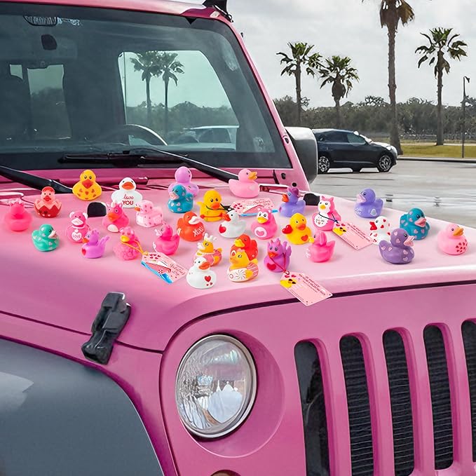 H1vojoxo Valentine’s Day Rubber Ducks - 30 Set Valentine's Day Rubber Ducks for Cruise Valentines Party Favor Duckies Cruise Duck Tags Kits for Pool Bath Toy Goodie Bag Fillers Classroom Exchange Gift