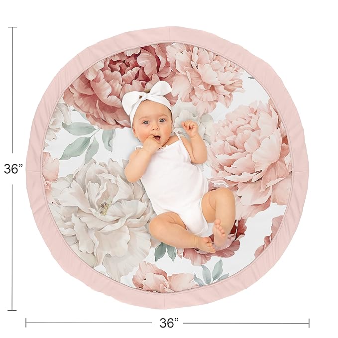 Sweet Jojo Designs Blush Pink Boho Shabby Chic Floral Girl Baby Play Mat Tummy Time Activity Infant Playmat for Playpen Tent Teepee Floor Off White Bohemian Vintage Garden Watercolor Flower Elegant