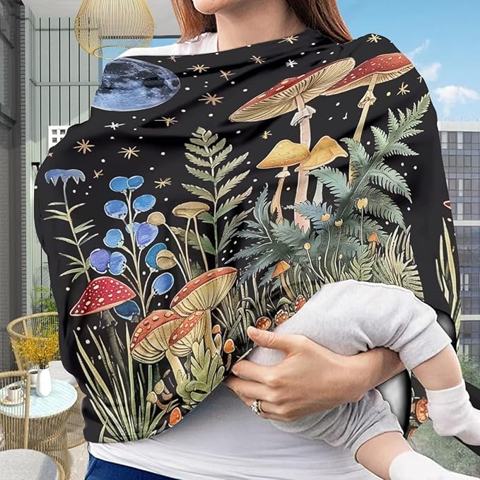 Youngerbaby Mushroom Nursing Cover for Newborns Breastfeeding Cover Scarf Baby Car Seat Covers Infant Stroller Cover Carseat Canopy for Girls and Boys Full Coverage