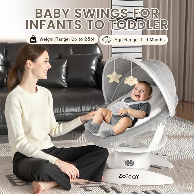 3-in-1 Baby Swing for Infants with Motion Detection, Infant Swing with 5 Speeds & 3 Swing Modes, 12 Lullabies, Electric Swing for Baby, Up to 25 lbs, White