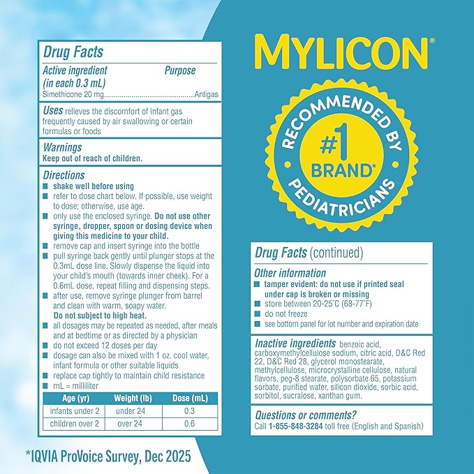 Mylicon Gas Relief Drops for Infants and Babies, Original Formula, 0.5 Fluid Ounce