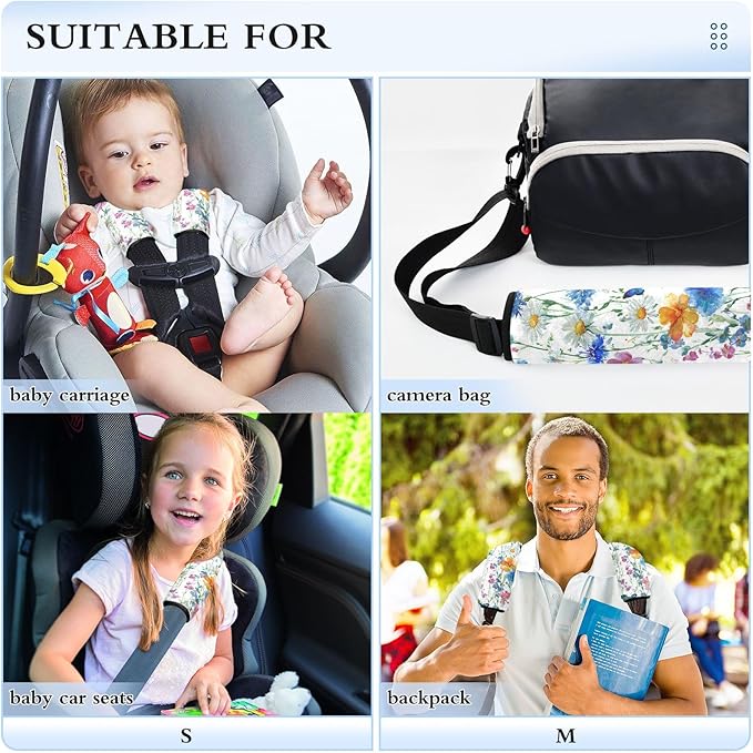 2 Pack Seatbelt Covers Seat Belt Cover Pad for Adults Boys Girls Car Seat Strap Covers Pads Cushion Universal Shoulder Strap Pad Protector for Backpack Camera Bag 10x7.7Inch Watercolor Cornflower Dais