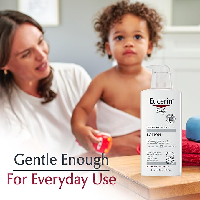 Eucerin Baby Body Lotion, Hypoallergenic and Fragrance Free Baby Lotion with Pro-Vitamin B5 and Shea Butter, 13.5 Fl Oz Bottle