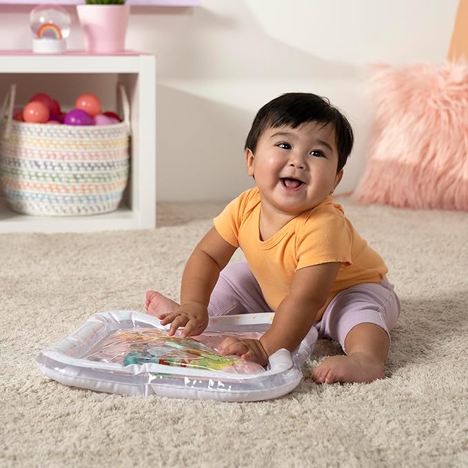 Bright Starts Disney Princess Royal Splash Water Mat with Ariel, Belle, Cinderella & More, Floating Toys, Pink, Newborn Baby Play Mat