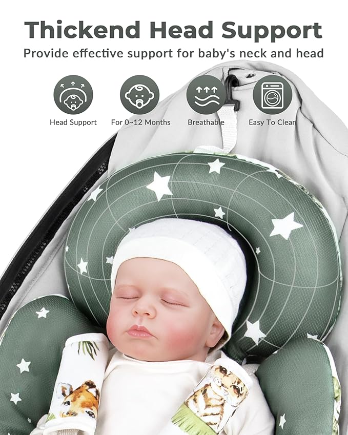 Infant Insert Compatible with 4moms Mamaroo Swing and Infant Carseat, Including 3 Replacement Balls, Reversible Newborn Insert for Baby Swing, Stroller, Bouncer, Soft Fabric - Animals