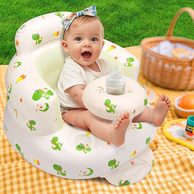 Inflatable Baby Seat for 3-36 Months, Back Support, Built-in Air Pump, Learning to Sit, Blow Up Floor Seat with Tray