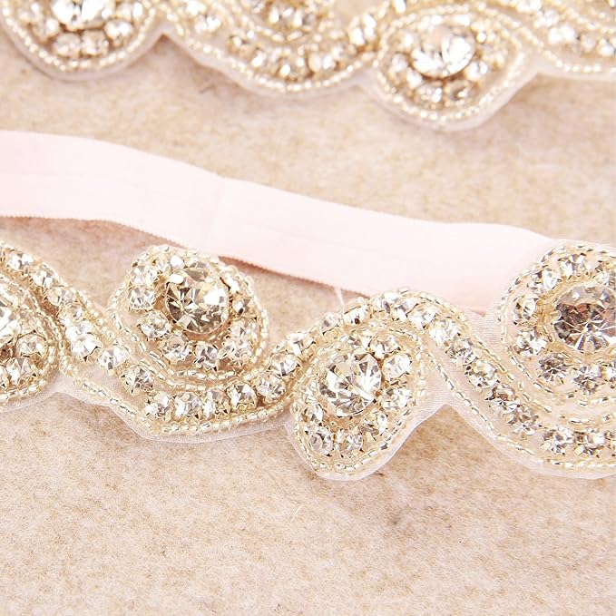 Nishine Girls White Rhinestone Flower Headband Pack Baby Christening Baptism Headband for Baby Shower Wedding Hair Accessories (S Shape-2 pcs)