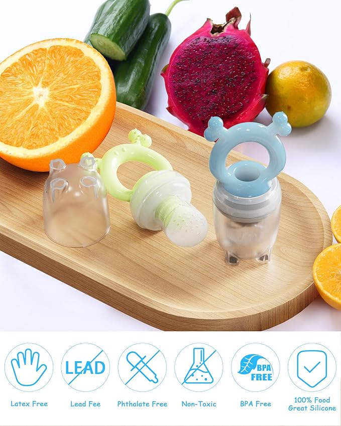 Silicone Baby Fruit Feeder 2 Pack, Baby Mesh Teethers, Breastmilk Popsicle Molds for Teething Relief, Fresh Food Feeder for Safe Infant Self Feeding (Blue & Green)