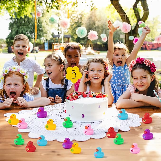 Haooryx Spring Mini Rubber Duck - 60Pcs Spring Holiday Colorful Novelty Duck Squeak Bathtub Float Bath Toy for Kids Classroom Reward Birthday Gift Easter Decor Basket Stuffer Pool Party Favor Supplies