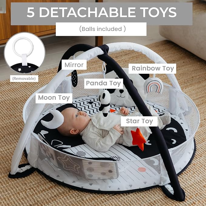 Aila+Aiden 6-in-1 XL Baby Activity Center & Ball Pit, Baby PlayMat & Play Gym, Sensory Exploration and Motor Skill Development Toys, High Contrast Book, Balls Included (Black and White)