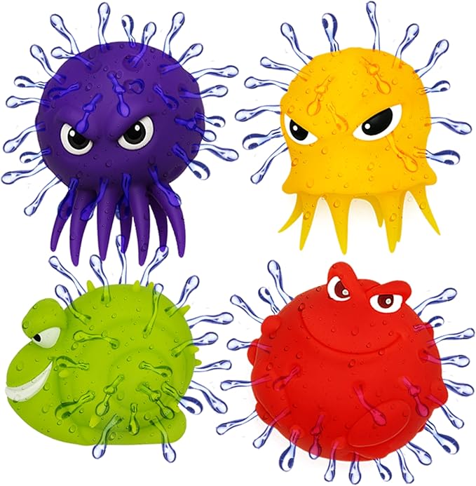 4E's Novelty Sea Animal Octopus Water Balls 4 Pack - Pool Toys Outdoor Activity Game Bath Tub Sensory Octopus Absorbent Splash Balls Bomb, Floating Swim Toys, Easter Basket Stuffers