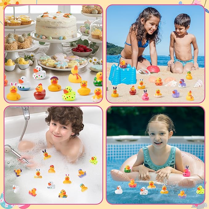 Haooryx Easter Rubber Duck Toys - 30Pcs Novelty Rabbit Squeeze Duck Bulk Cute Assorted Duckies Bath Toy Bathtub Decoration for Baby Shower Easter Egg Hunt Game Prizes Birthday Gift Spring Party Favors