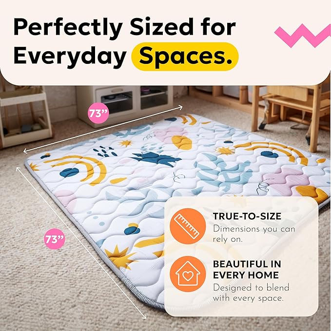 Miotetto Baby Mat for Floor, 73" x 73" Playpen Mat, Thick Soft Foam Padding Baby Play Mat, Portable Quilted playmat - Washable Baby Floor Play mat, Non-Slip Play Mat for Babies & Toddlers