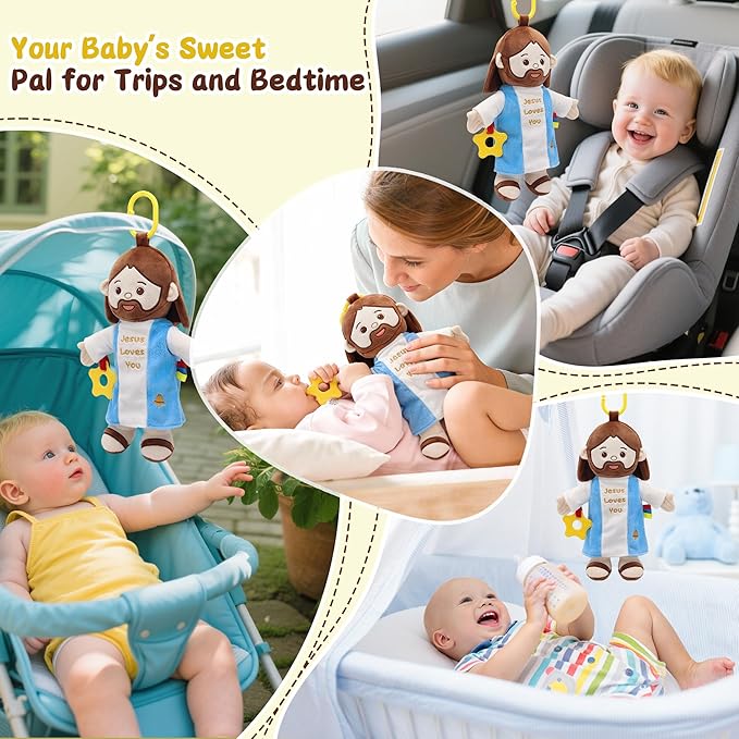 Yelakey 11.8" Baby Jesus Plush Toy with Multi-Sensory Accessories Jesus Plushie Religious Baptism Gift for Baby Shower Easter Decoration