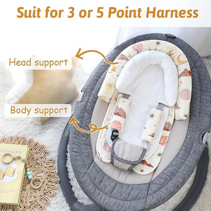Infant Car Seat Insert for Newborn Girls Boys, Upgraded 2-in-1 Baby Carseat Head Support, Soft Reversible Baby Car Seat Insert Cushion Pad for Car Seat, Stroller, Bouncer, Swing, Moon