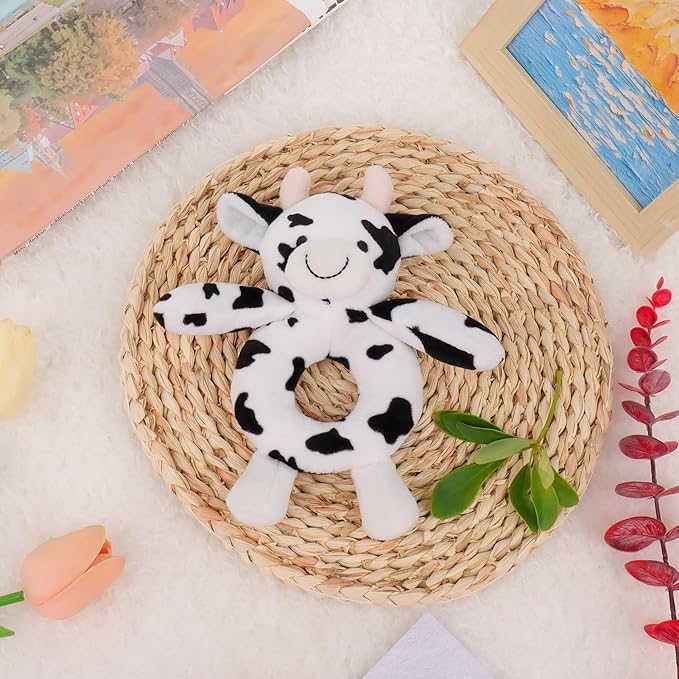 Apricot Lamb Baby Cow Calf Soft Rattle Toy, Plush Stuffed Animal for Newborn Soft Over 0 Months (cow, 6 Inches)