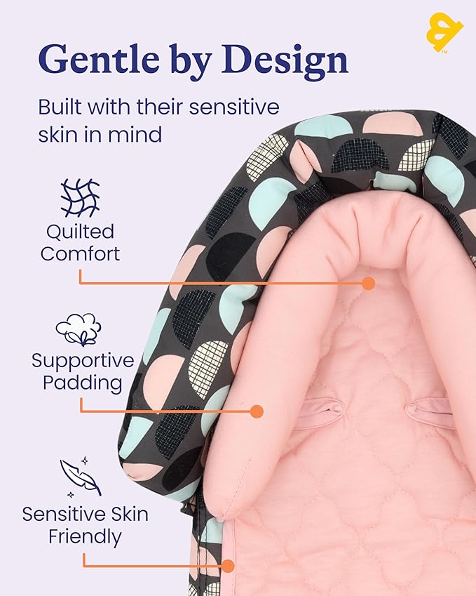 Travel Bug Baby & Toddler 2-in-1 Head Support Duo Head Support for Car Seats, Strollers & Bouncers (Grey/Teal/Pink), 8x2.75x10 Inch (Pack of 1)