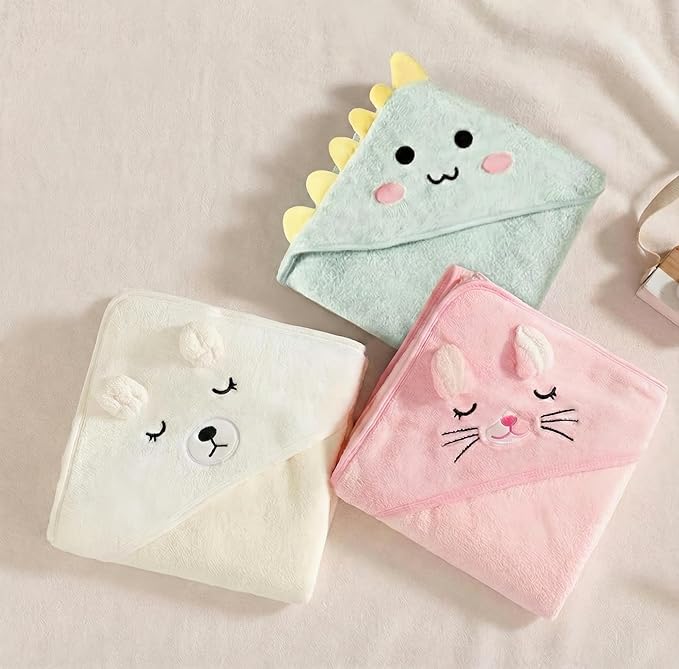 Hooded Baby Towel - 3 Pack Premium Soft Bath Towel for Baby, Newborn,Infant - Ultra Absorbent,Natural Baby Stuff Towel, Soft Coral Velvet Coral Fleece Bath Towel for Boys and Girls