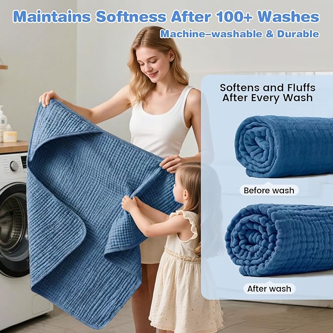 Hooded Baby Bath Towels for Newborn, 2 Pack - 6-Layer 100% Muslin Cotton, Soft Absorbent Baby Towels with Hood for Babies, Infants & Toddlers, Large 32x32 Inch Unisex Newborn Baby Bath Essentials
