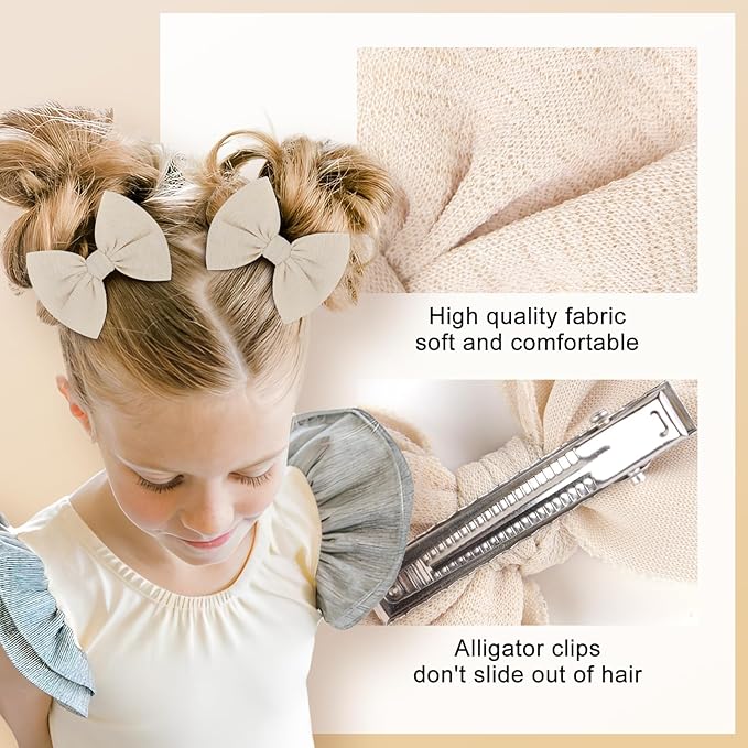 Baby Girls Hair 3'' Bows Clips Set Handmade Bow Hair Clips Hair Accessories Alligator Clip for Babies Infant Toddlers Little Kids 6 PCS Khaki Gray Beige