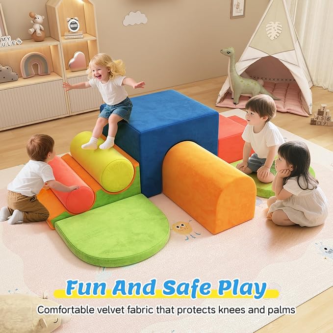 12-Piece Foam Climbing Blocks for Toddlers 1-3, Toddler Climbing Toys Indoor Soft Play Set, Kids Foam Climb Blocks with Tunnel, Steps, Rollers for Crawling, Montessori Indoor Play Gym