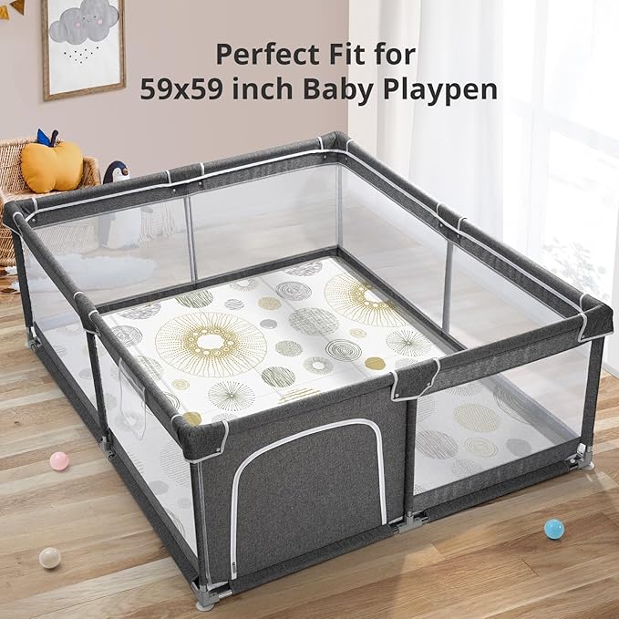 PIGLOG Baby Play Mat for Floor,Baby Play Mat for 59''x 59''Playpen,Reversible,0.8 in Thick Waterproof Playmat,Anti-Slip Floor Playing Mats,Non-Toxic,Baby Playmat for Indoor and Outdoor Use,Circle
