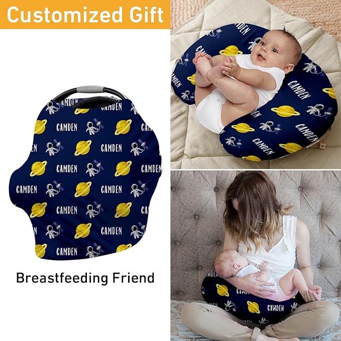Personalised Infant Car Seat for New Parents - Baby Carseat Cover, Breast Feeding Blue Planet Print Cover, Multi-Function pad for Boys Girls Toddlers - Christmas Gifts for Parent Babies(27"x29")