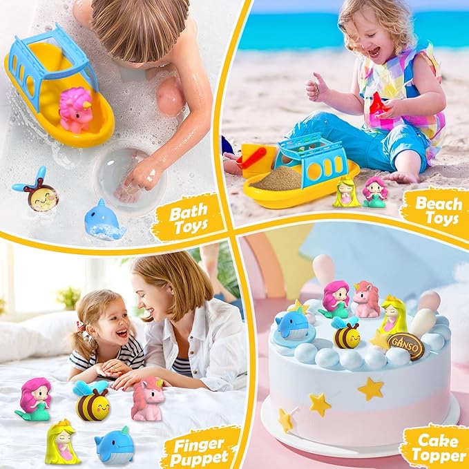 Oriate Mermaid Princess Finger Puppets Bath Toys(5 PCS) for Kids Toddlers 1-3 with Bath Boat, Baby Bathtub Shower Toys, Animal Whale Bee, Floating Water Beach Pool Toys Easter Eggs