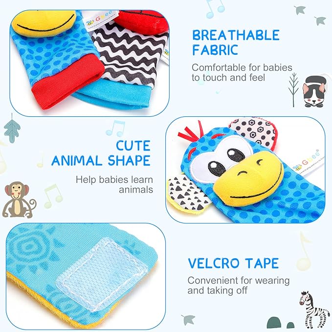 Baby Wrist Rattles and Sock Toys - Newborn 0-6 Months, 8PCS Soft Foot Finder Set, Hand and Feet Sensory Developmental Socks for Infants, Girl Boy Gifts