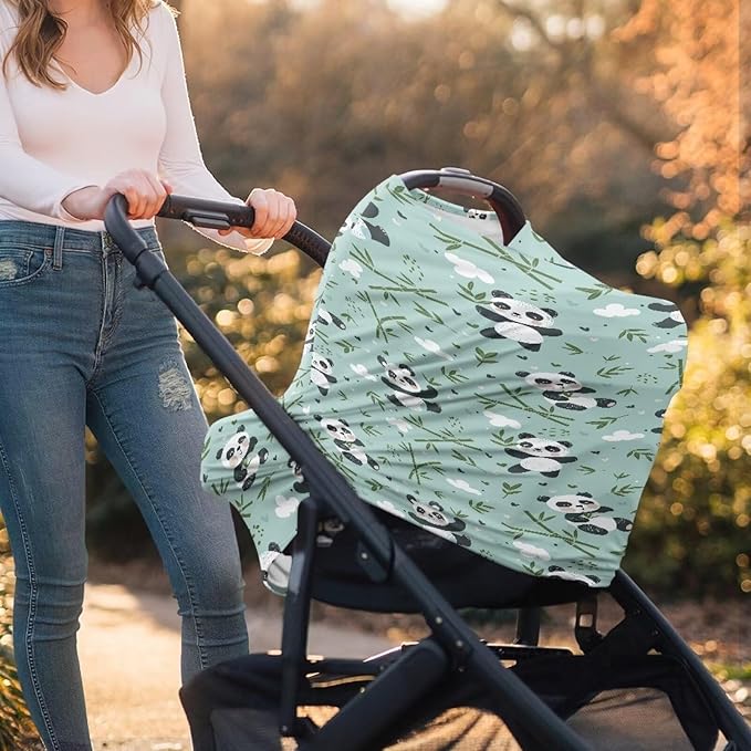 Biyejit Panda Leaves Nursing Cover Breastfeeding Scarf - Baby Car Seat Covers, Infant Stroller Cover, Carseat Canopy for Girls and Boys
