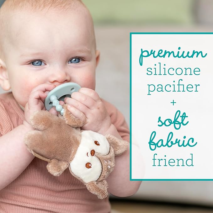 Infantino Snuggle & Soothe PaciPal - Soft Fabric Pacifier Pal with Premium Silicone Pacifier for Baby's Comfort and Self-Soothe, Deer