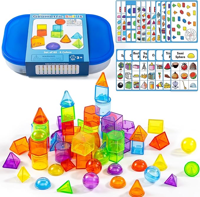 60 Pcs 3D Shapes for Teaching - Light Table Manipulatives - Geometric Shapes for Classroom