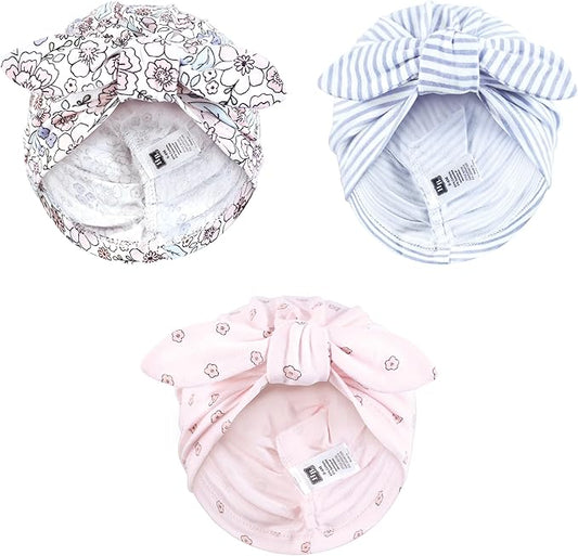 Hudson Baby Infant Girls Turban Cotton Headwraps, 0-24 Months